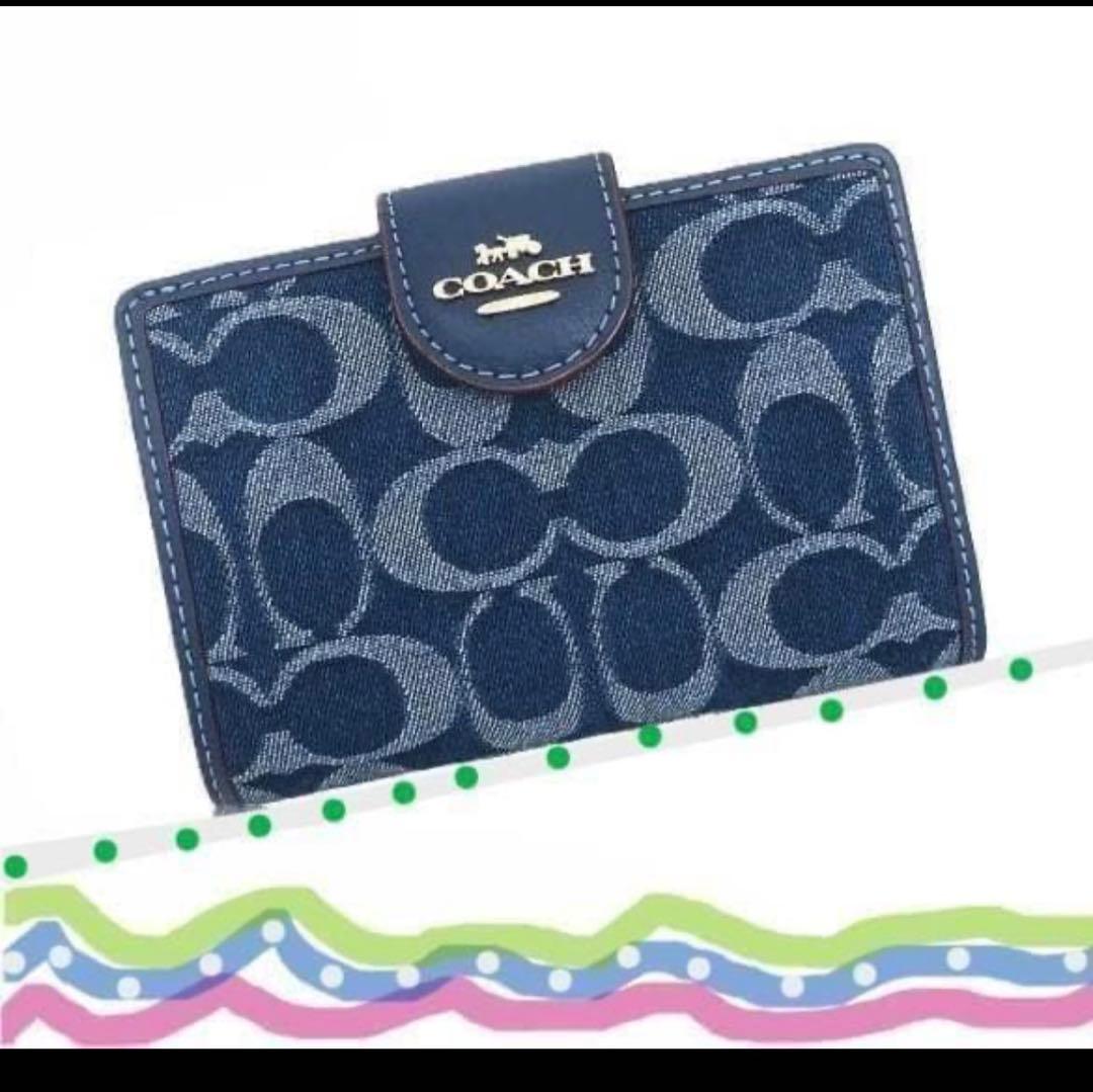 コーチ COACH ミディアム コーナージップ ウォレット シグネチャー デニム