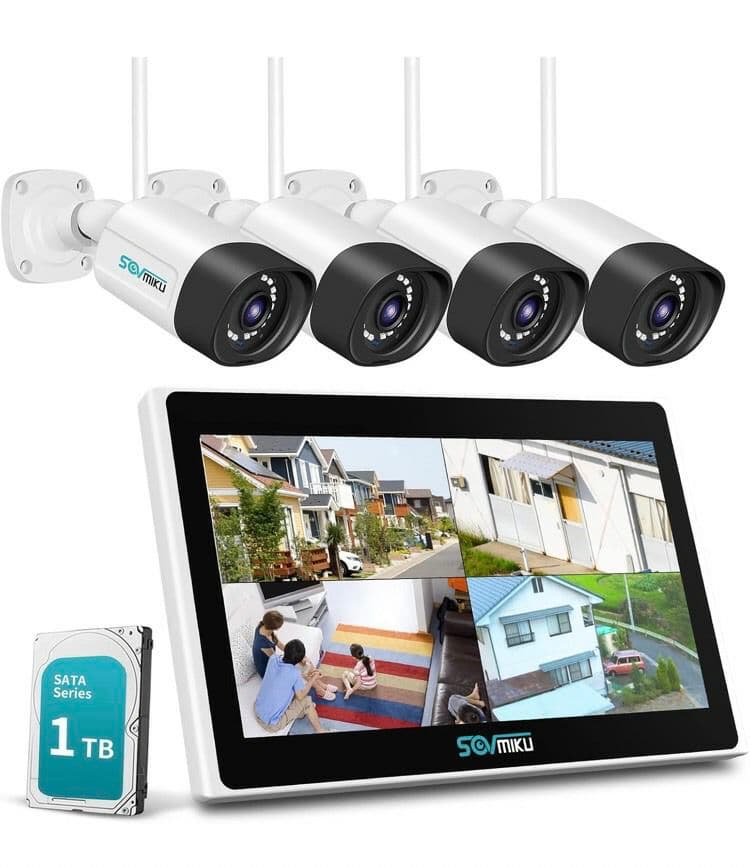 防犯カメラ 500万画素 双方向音声 ワイヤレス10インチモニター 4台セット