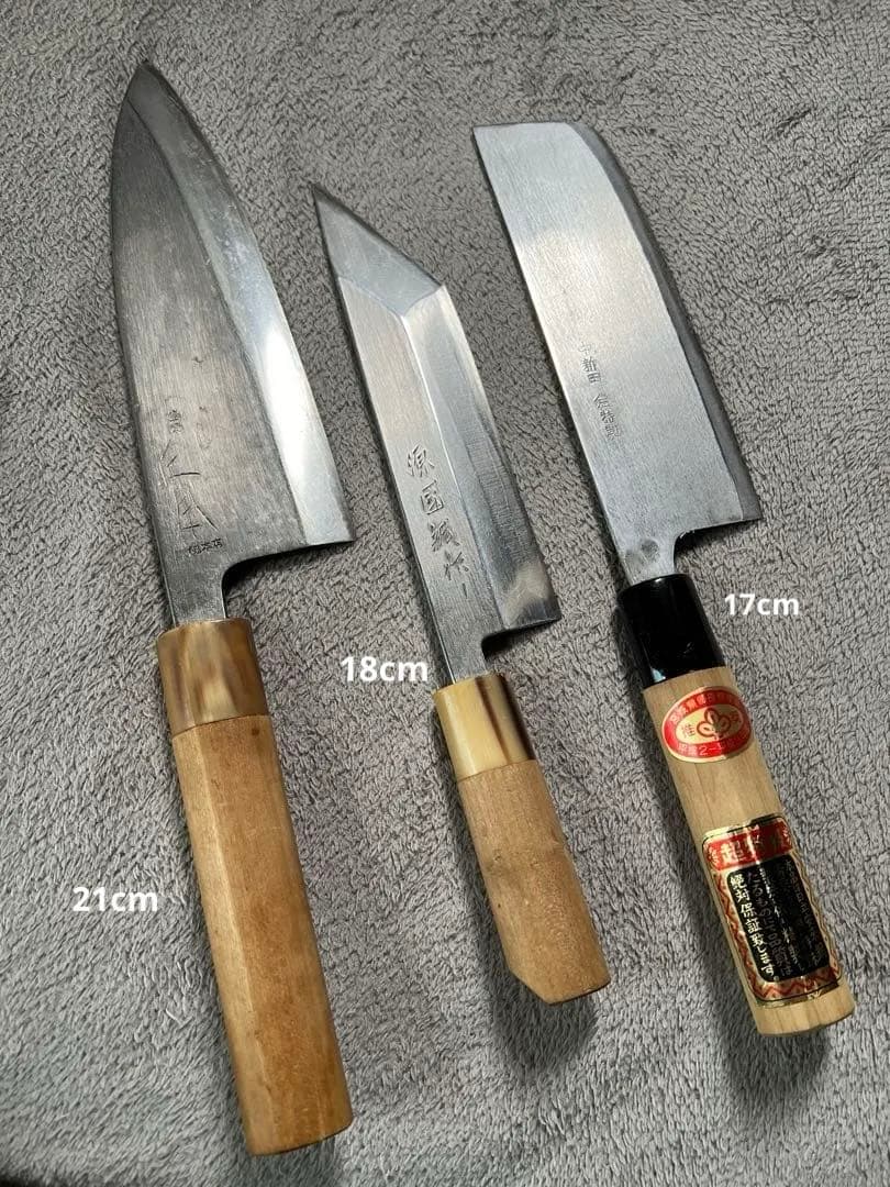 日本製包丁　うなぎ包丁-出刃正本ー青紙ニ鋼　 3本セット