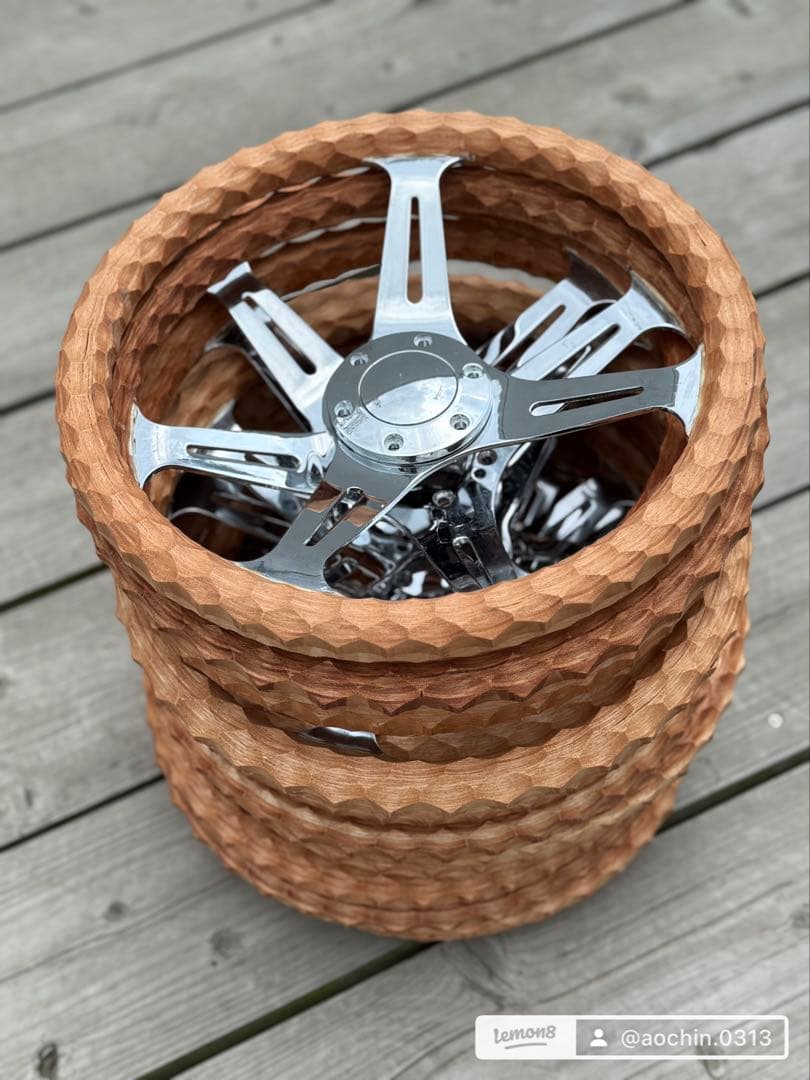 木製ステアリングハンドル 名栗加工 35cm