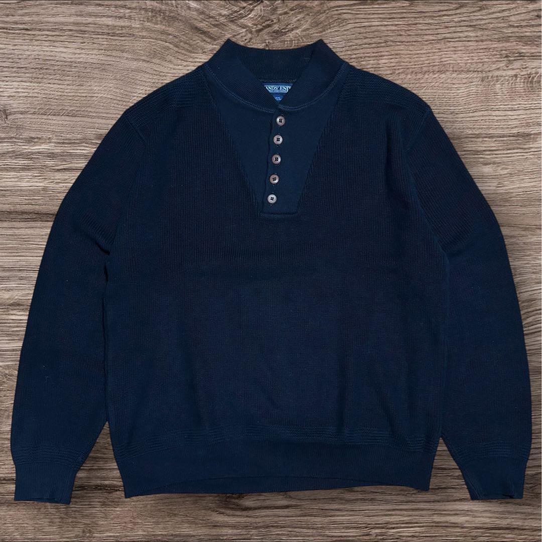 90s LANDS'END ヘンリーネック コットンニット USA製