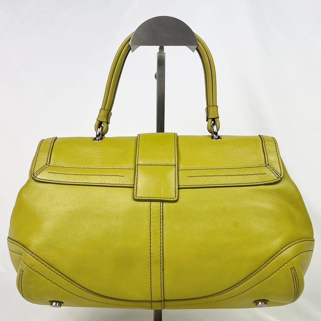 希少色 COACH ソーホー ハンドバッグ レザー 9743 イエローグリーン