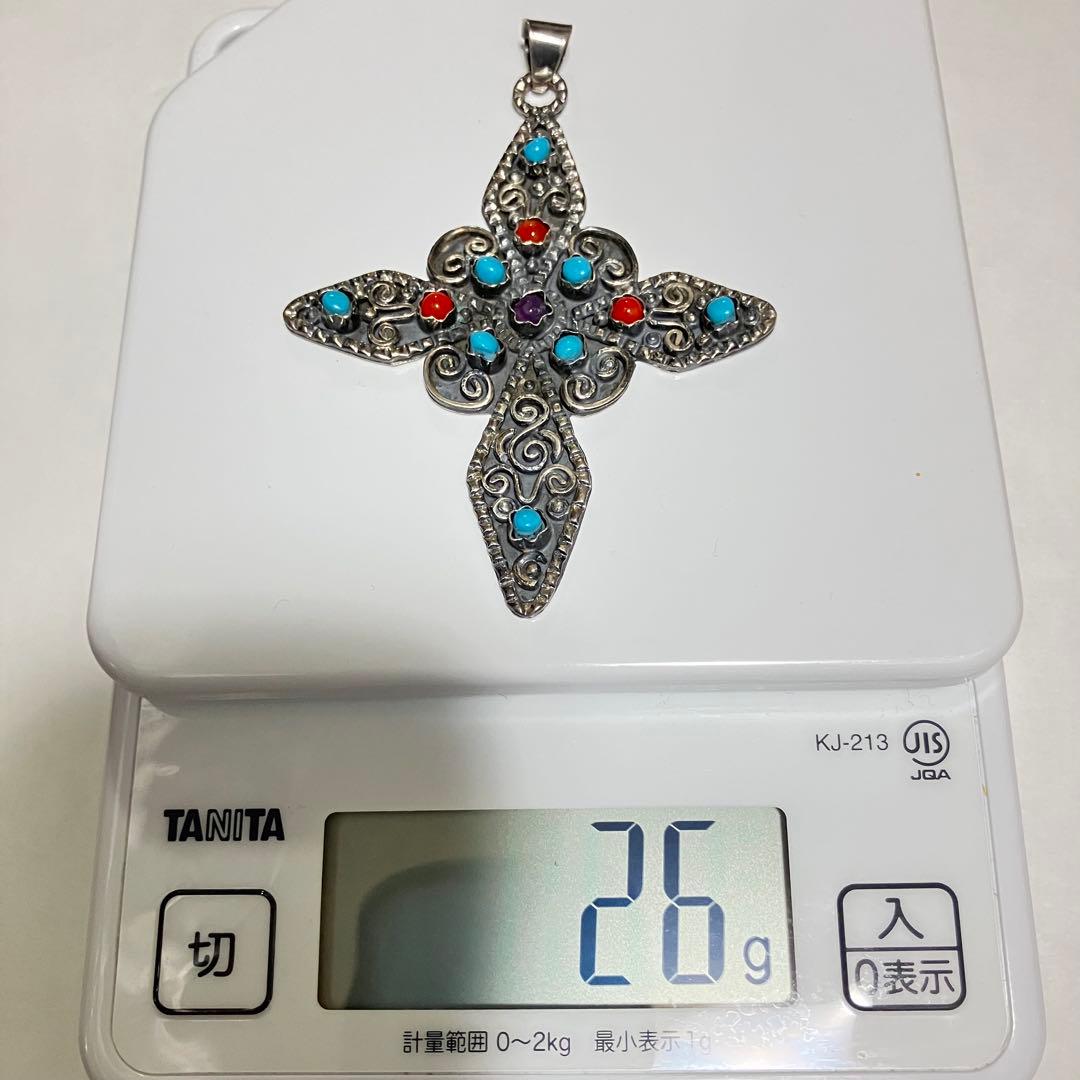 SILVER 925 MEXICO クロス　ネックレス　ターコイズ　チェーン付き