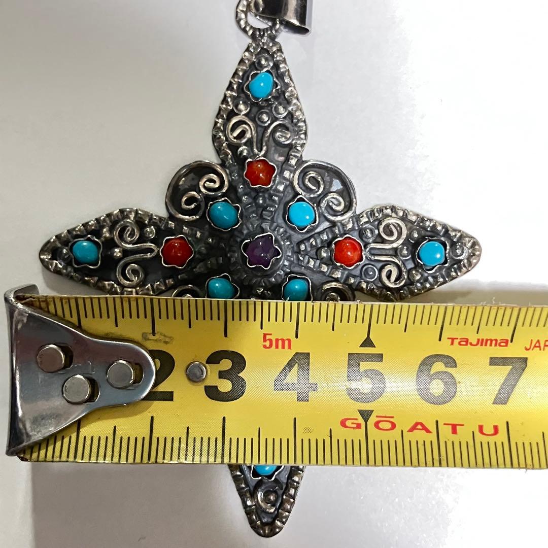 SILVER 925 MEXICO クロス　ネックレス　ターコイズ　チェーン付き