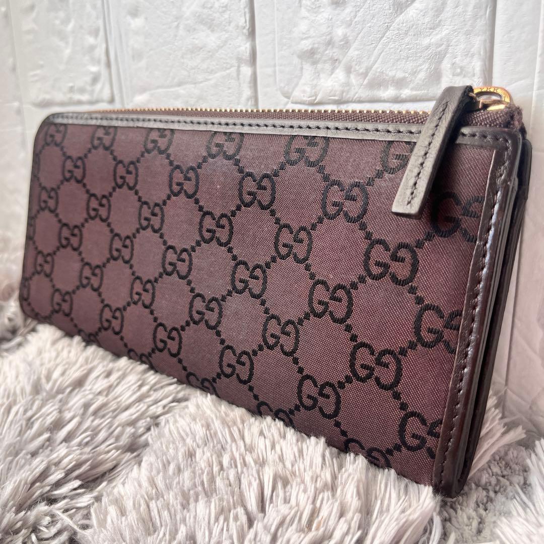 良品✨GUCCI GGナイロン　ブラウン　L字ファスナー　長財布　メンズ
