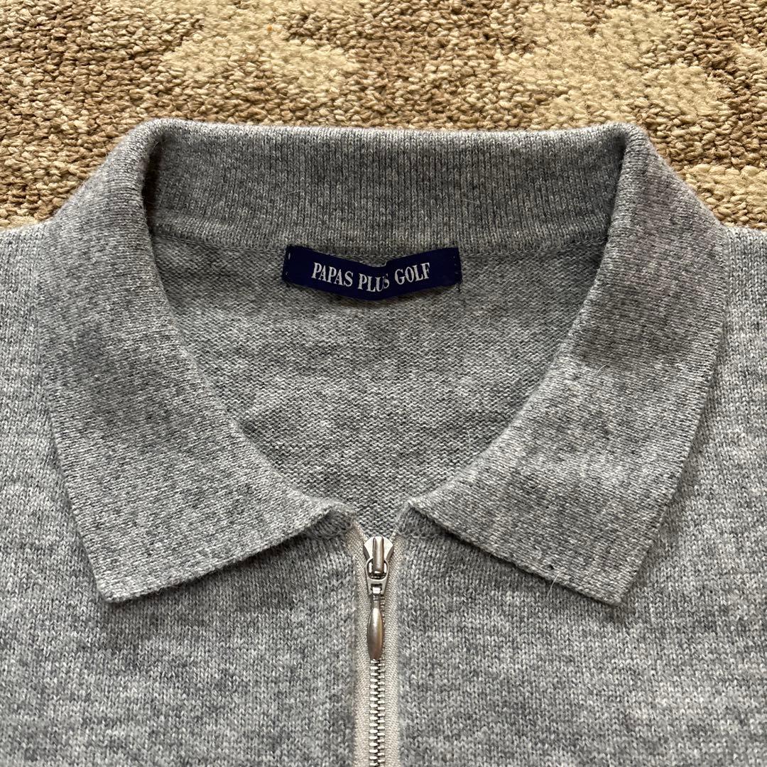 PAPAS PLUS GOLF グレー ニットポロシャツ