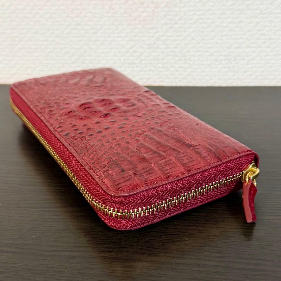未使用品 カイマンクロコダイル一枚革 長財布 ロングウォレット メンズ レッド