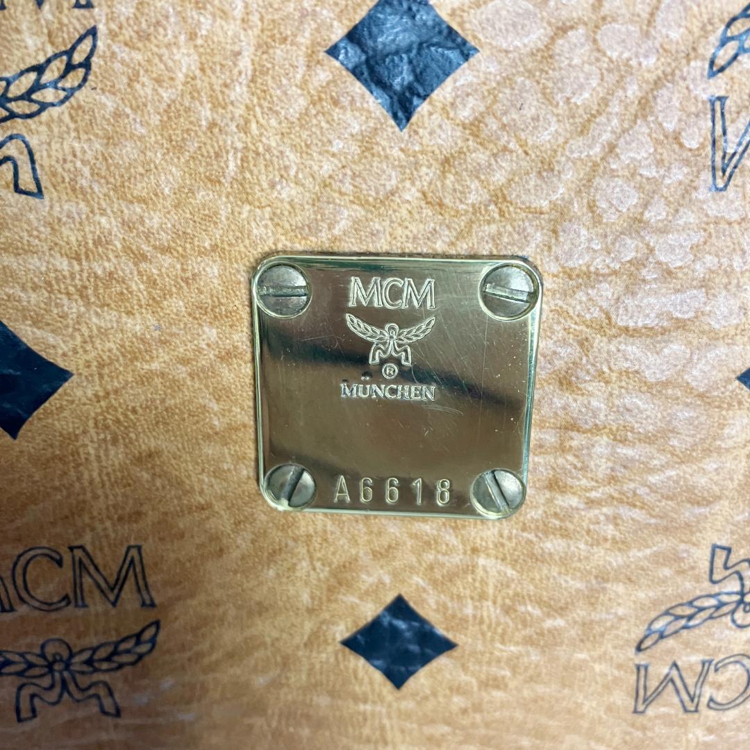 B702【美品】MCM★シボ革 ミニボストンバッグ ブラウン レザー