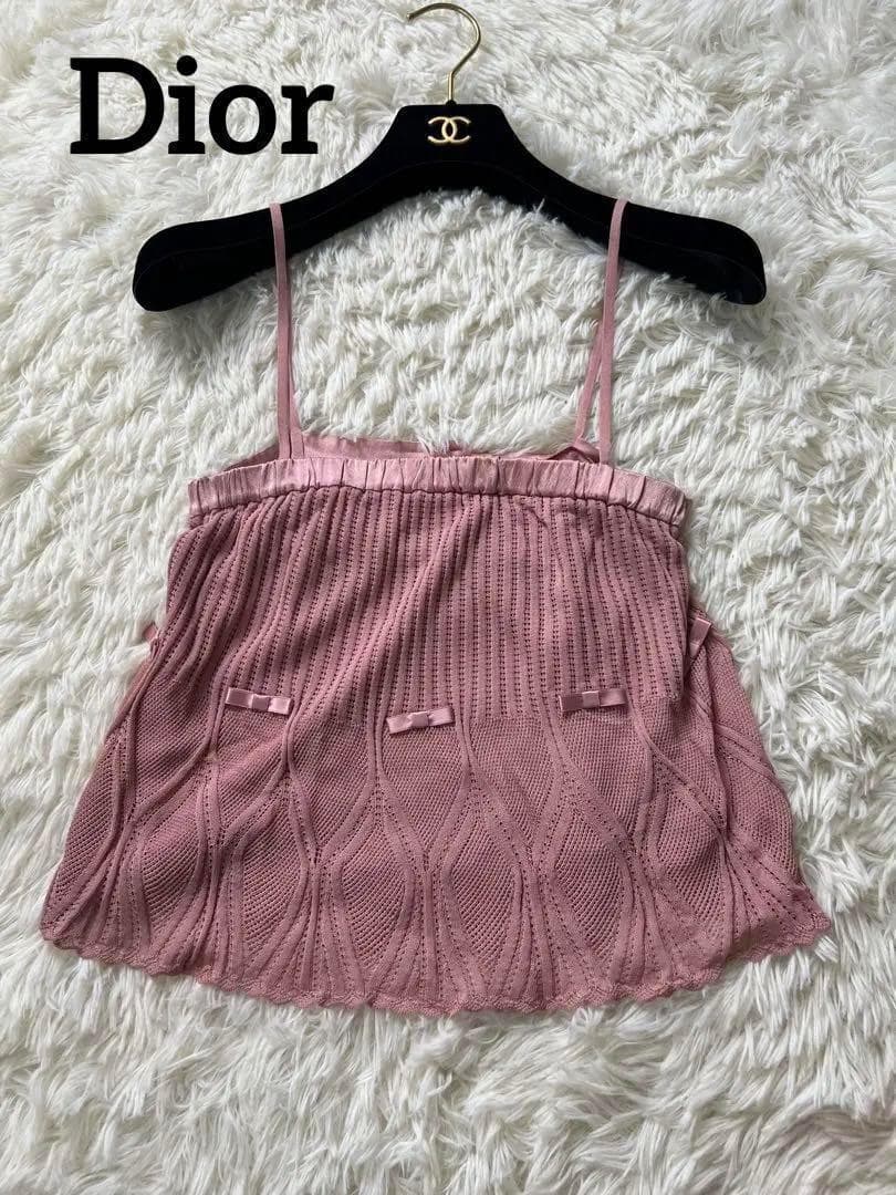 Christian Dior ディオール ニット リボン キャミソール ピンク