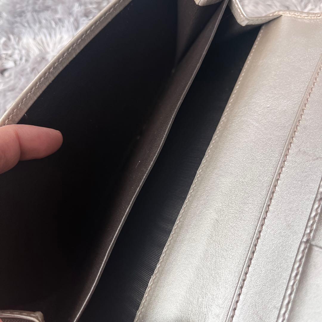 美品✨GUCCI インプリメ　GG柄　メタリックシルバー　グレー　メンズ　長財布