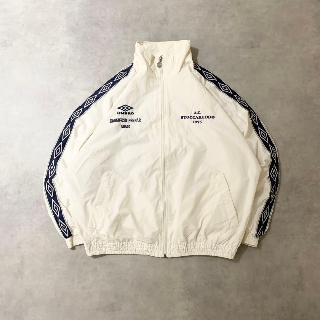 90s古着UMBROナイロンジャケット刺繍口ゴテープロゴホワイトDB392