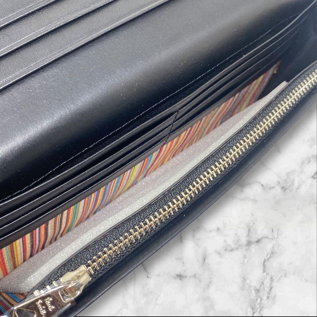 Paul Smith 長財布 ベジタンストライプトリム ストライプ 黒 カメラ