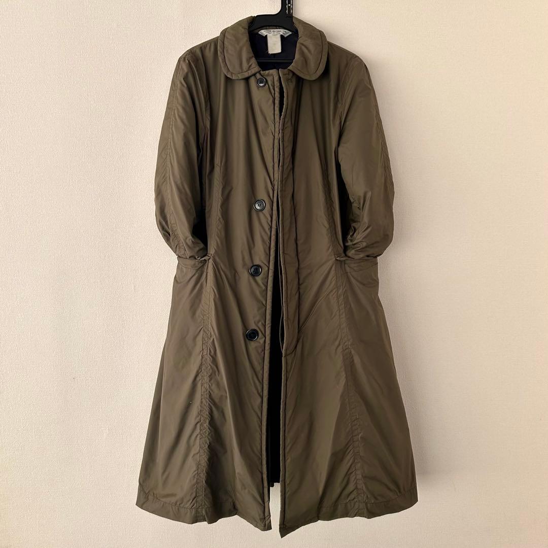 2*e様 コムデギャルソン コムコム ナイロン丸襟コート M カーキ