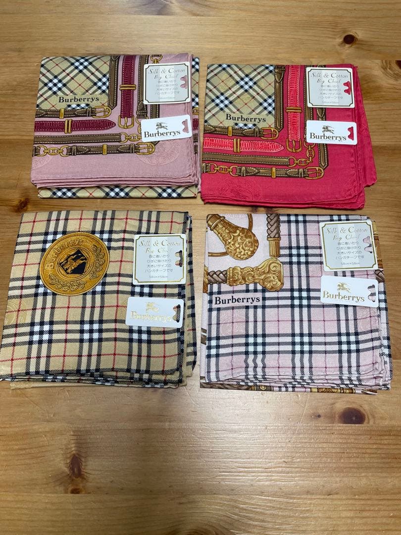 s*y様 シルク・コットンBurberrys チェック柄ハンカチ ーフ4枚セット