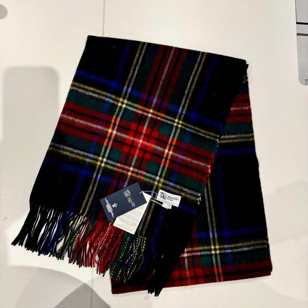ジョンストンズ カシミア 大判ストール マフラー ブラックスチュワート（即発）