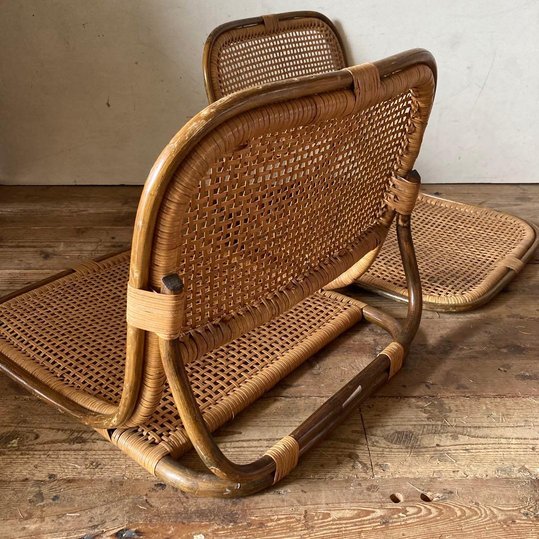2脚セット ヴィンテージラタン 座椅子 和モダン レトロ 古民家