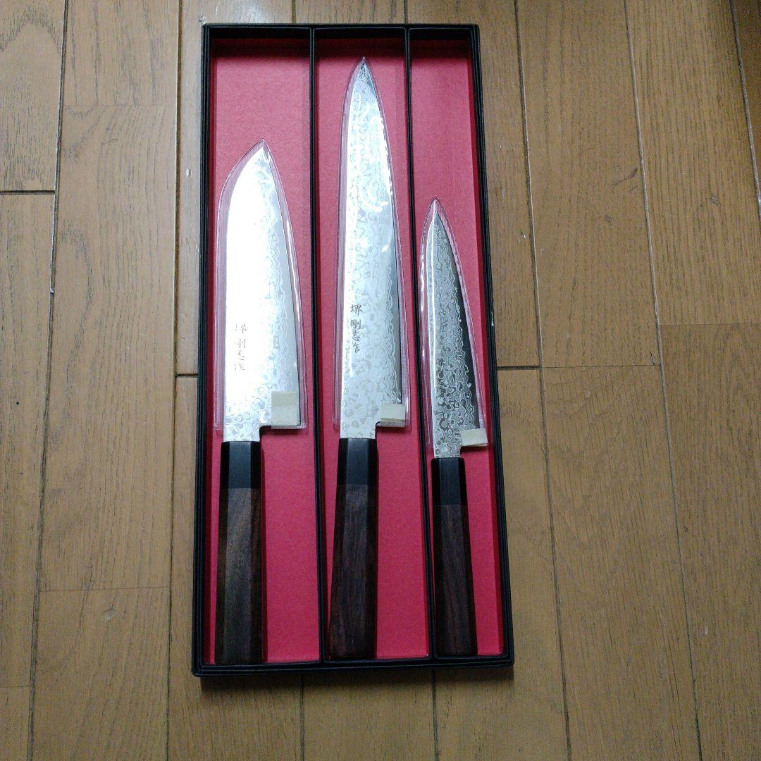 堺剛志作　ダマスカス模様　包丁3本セット