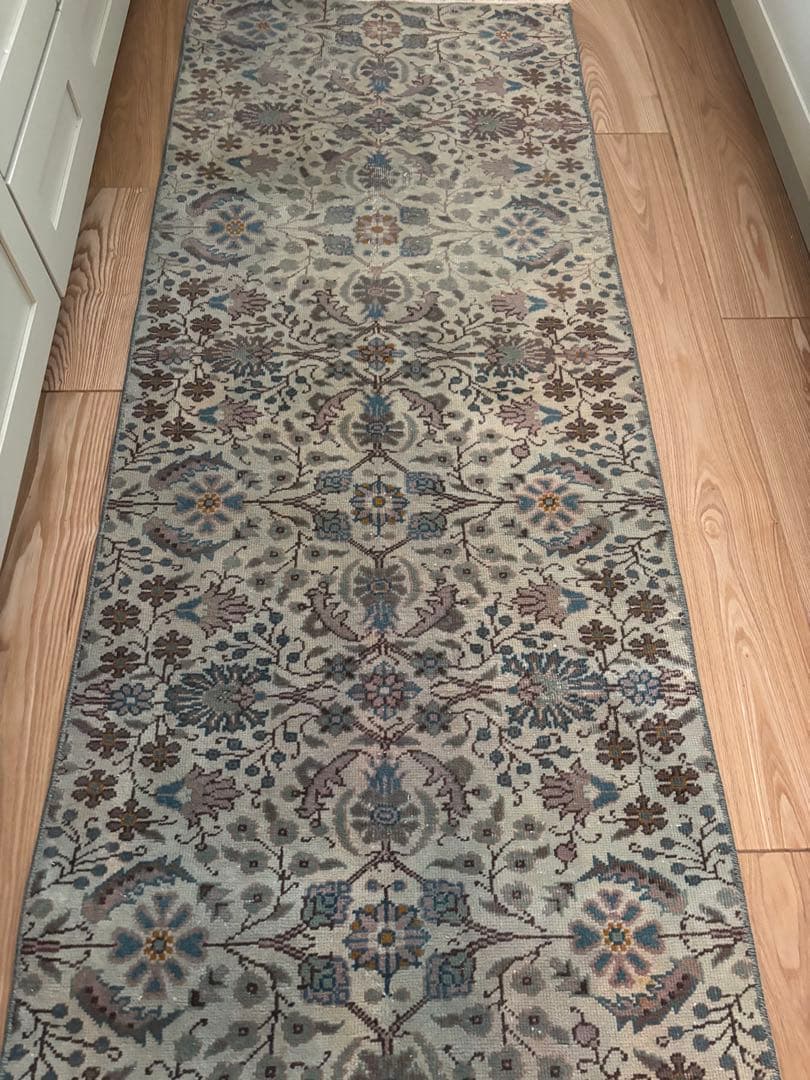 トルコ　ヴィンテージラグ　ランナー　ブルーグリーン193×63