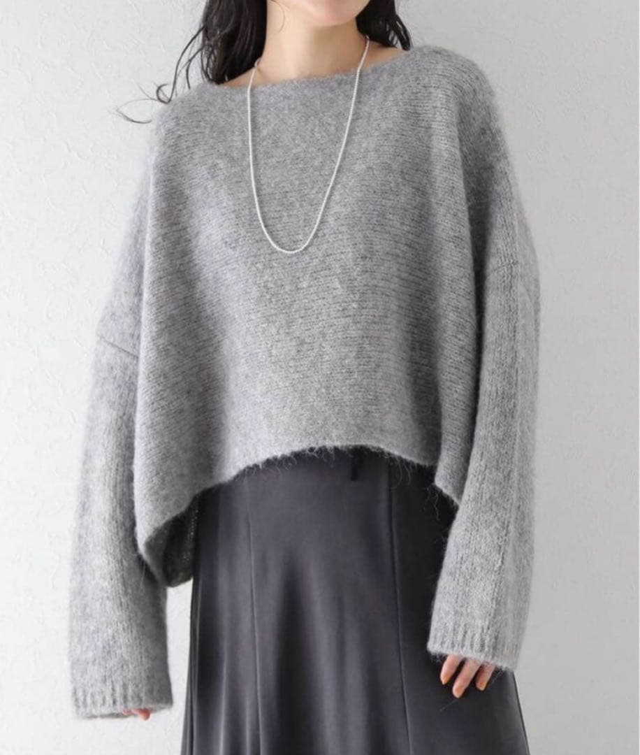 Plage アルパカMIXクロップドニット グレー