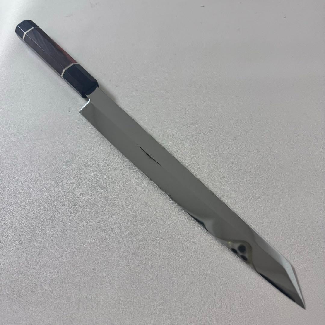 270mm 切付柳刃包丁 鏡面　天然木八角柄 刺身包丁 「全鋼」'.。！