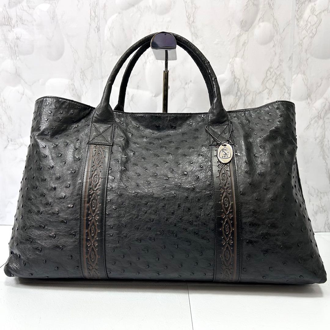 JRA 大容量 オーストリッチ トートバッグ 横幅46cm ブラック