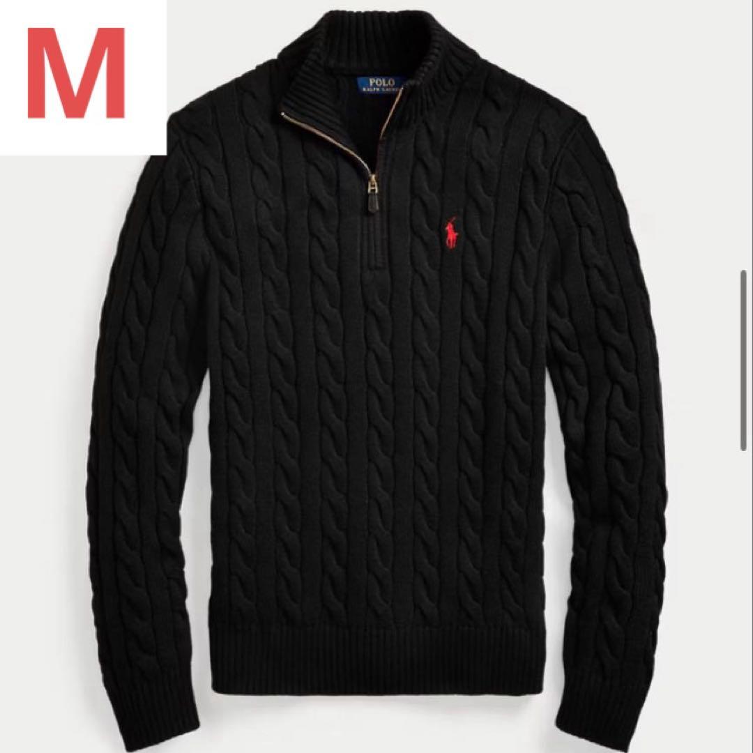 POLO RALPH LAUREN ケーブルニット ハーフジップ メンズ M 黒