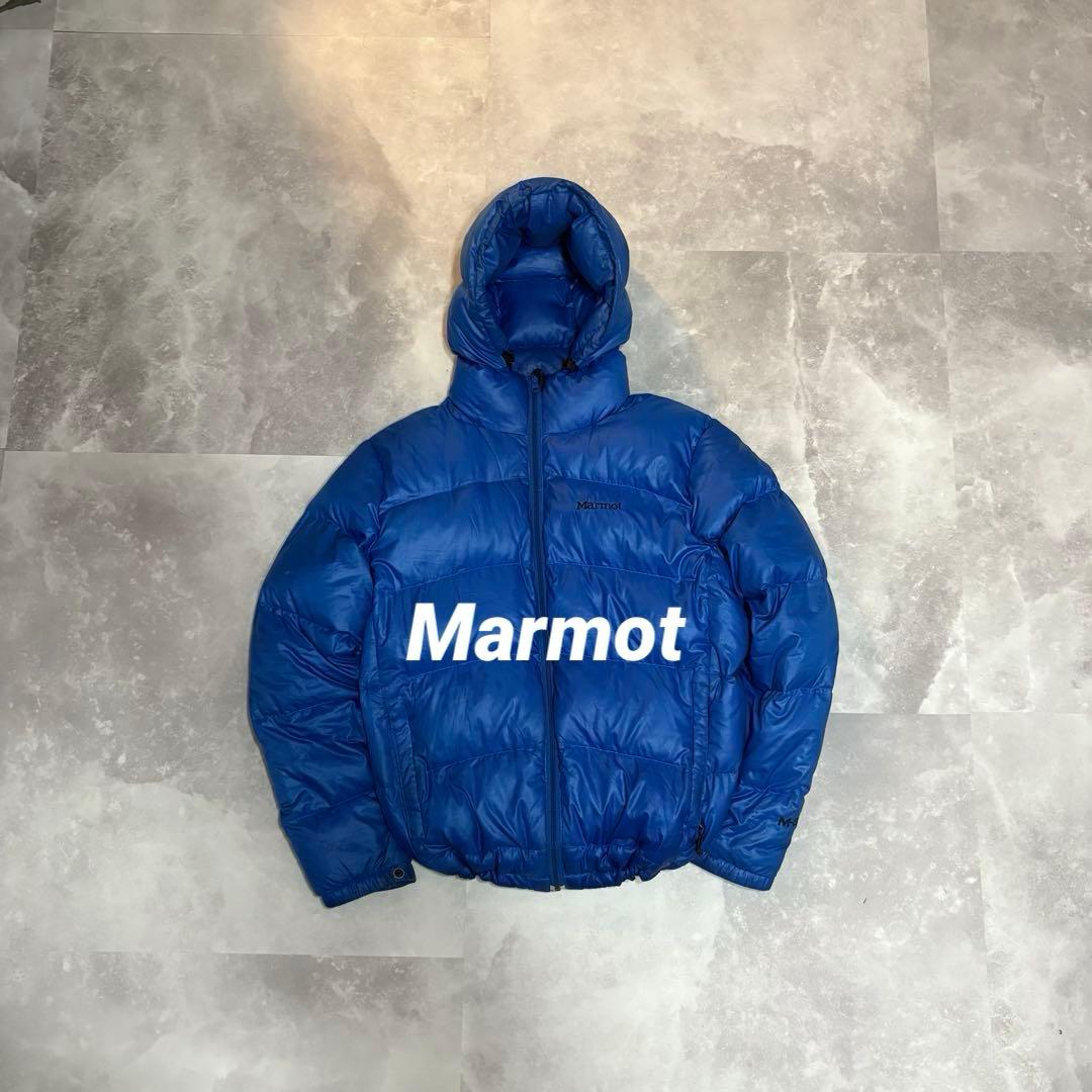 【大人気‼️】Marmot ダウンジャケット フード付き 青 ブルー Mサイズ