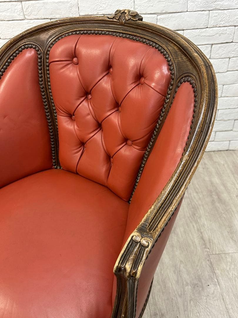 【東京都内23区配送無料】　アンティーク　レザー　チェア　椅子　ロココ　イタリア