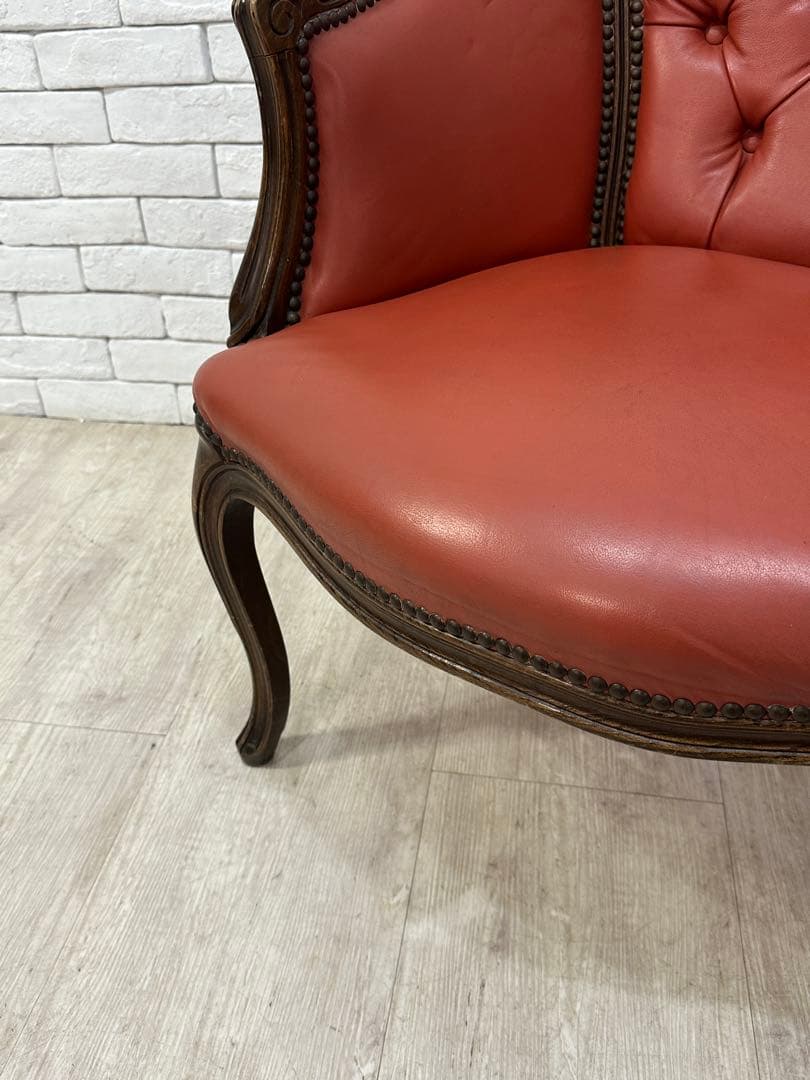 【東京都内23区配送無料】　アンティーク　レザー　チェア　椅子　ロココ　イタリア