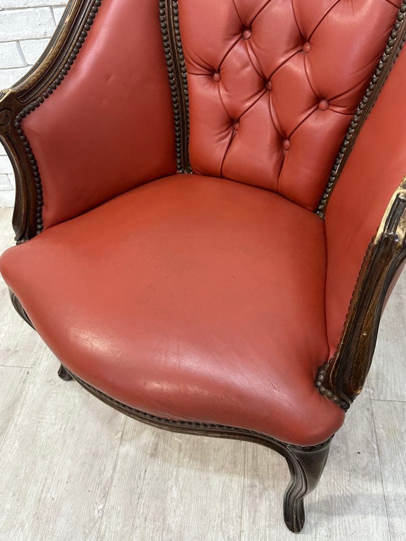 【東京都内23区配送無料】　アンティーク　レザー　チェア　椅子　ロココ　イタリア