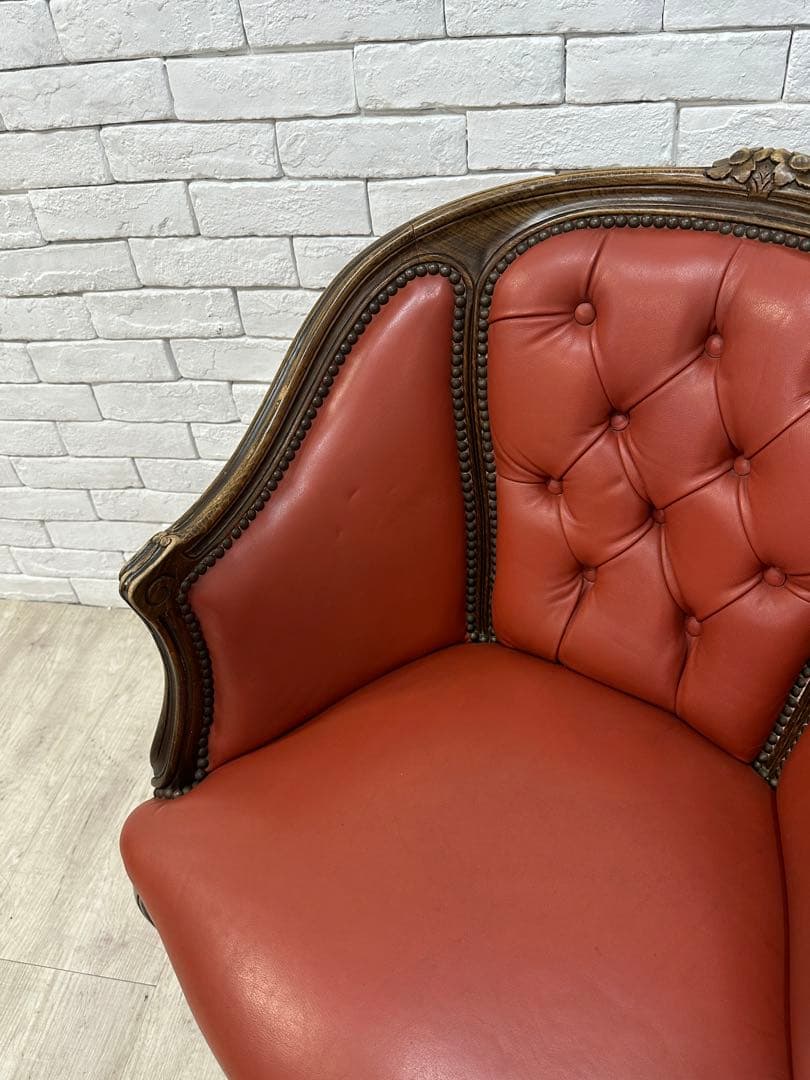 【東京都内23区配送無料】　アンティーク　レザー　チェア　椅子　ロココ　イタリア