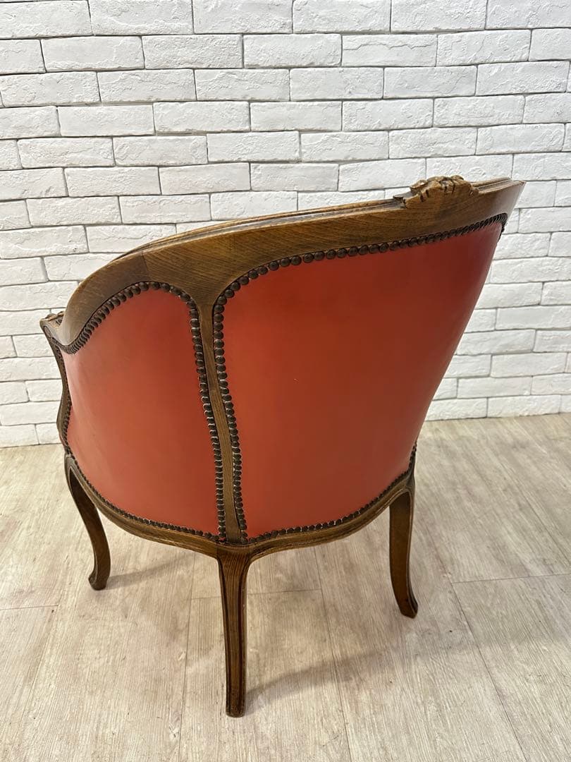 【東京都内23区配送無料】　アンティーク　レザー　チェア　椅子　ロココ　イタリア