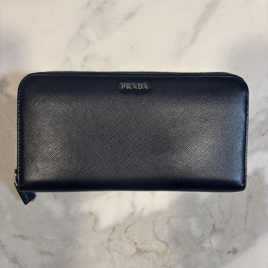 PRADA プラダ サフィアーノ メンズ 長財布／レザー ネイビー