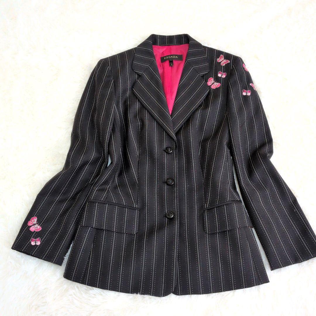 美品✨エスカーダ スーツ セットアップ 刺繍 ブラック ピンク