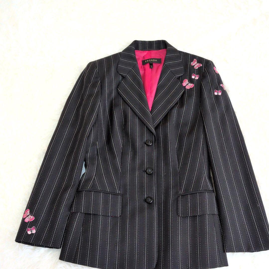 美品✨エスカーダ スーツ セットアップ 刺繍 ブラック ピンク