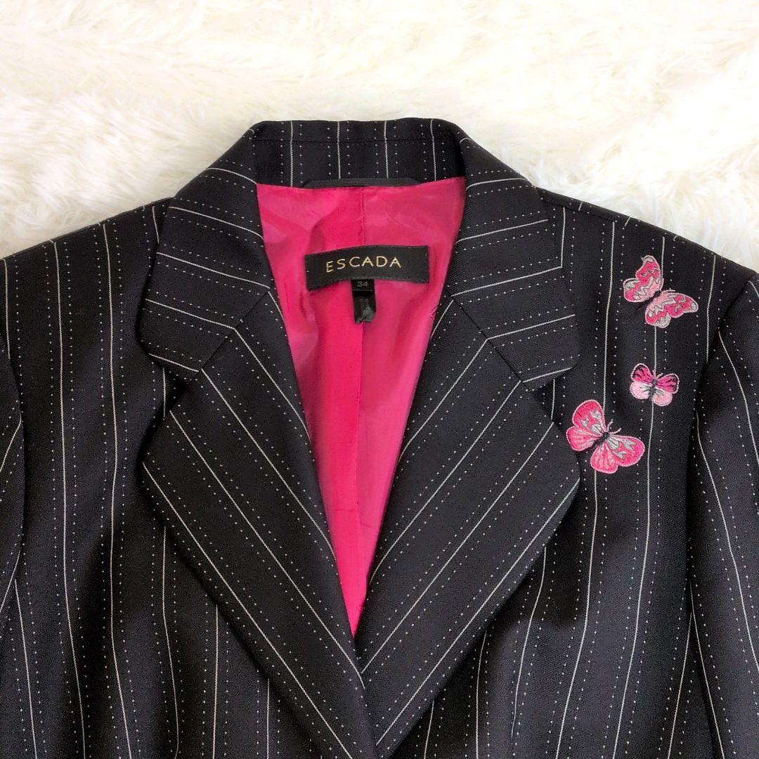 美品✨エスカーダ スーツ セットアップ 刺繍 ブラック ピンク