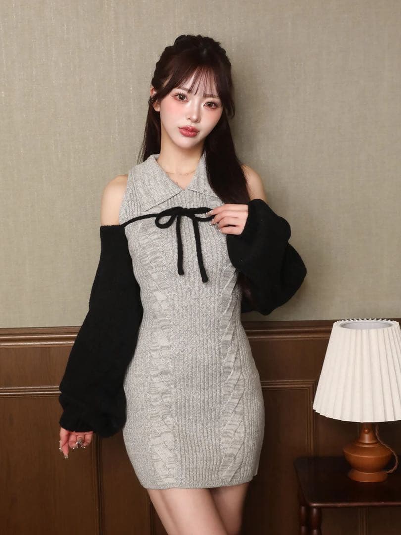 ショートボレロニットミニワンピース