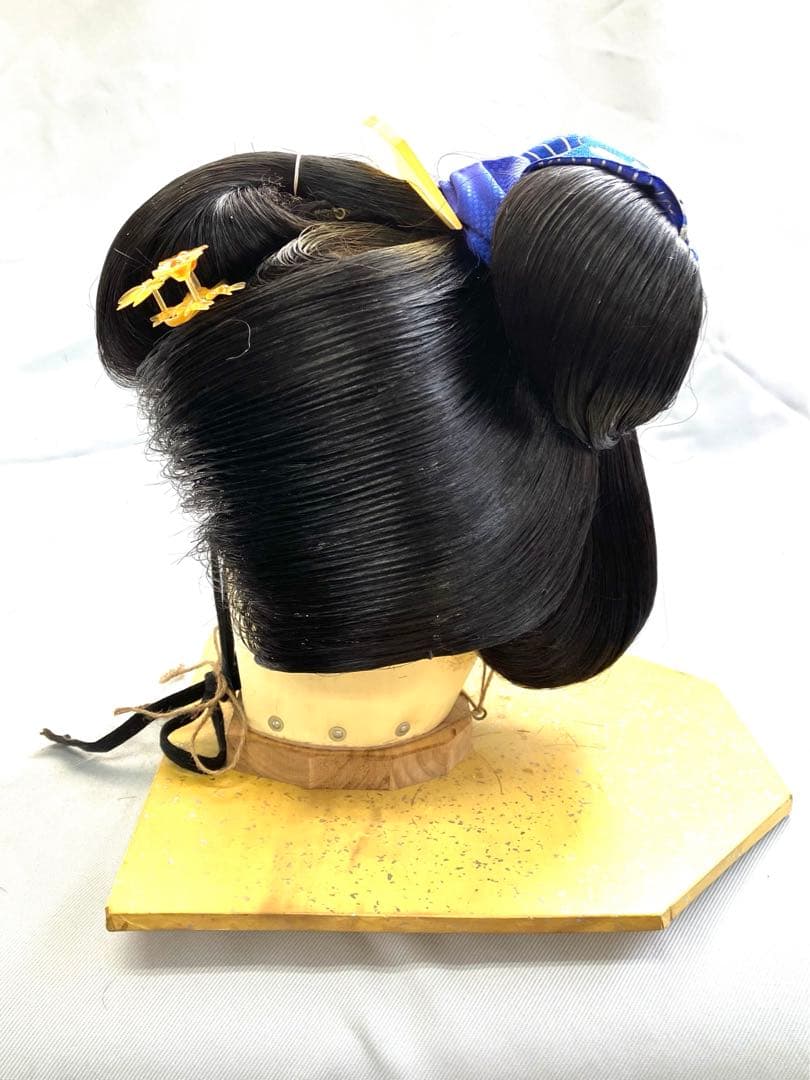 銀杏返し(黒髪、生え際網無しタイプ)中サイズ、中古舞踊かつら、大衆演劇かつら