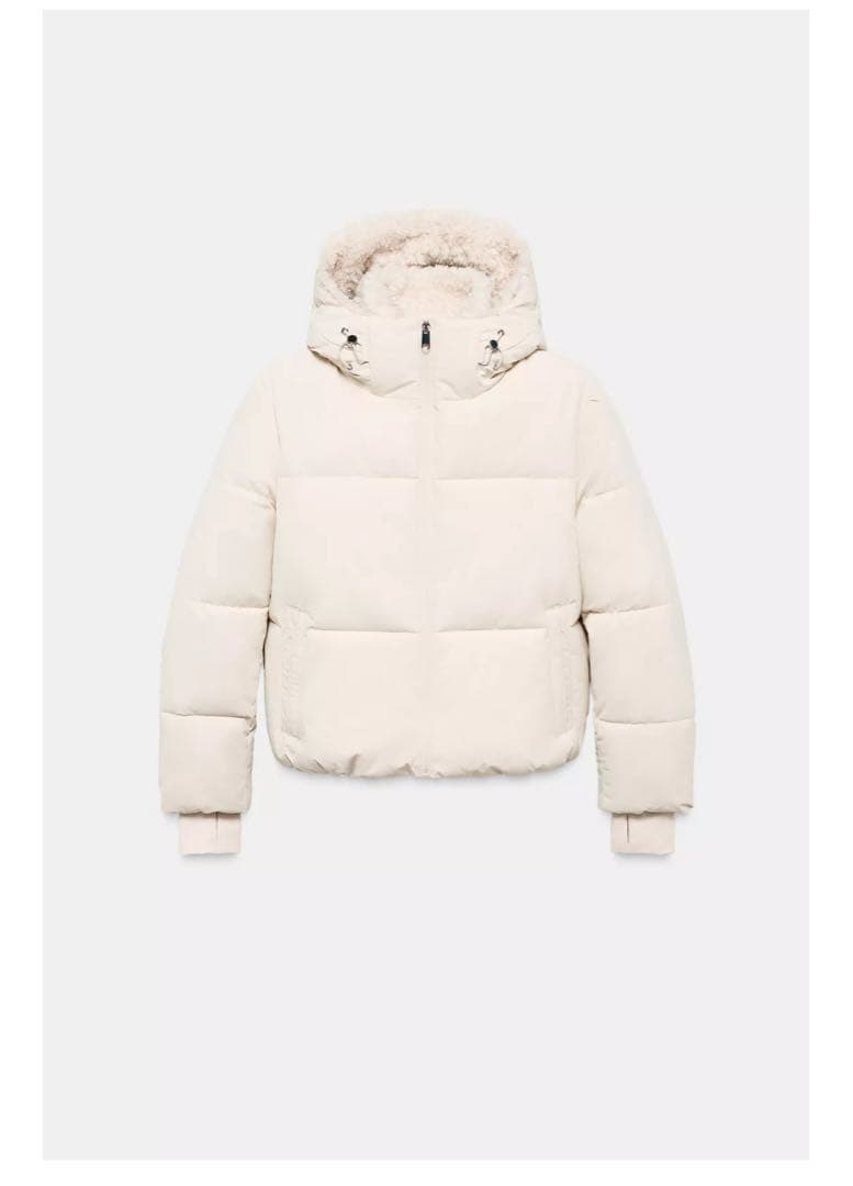 ZARA フェイクシープスキンフード付き撥水ウィンドブレーカーアノラックXS