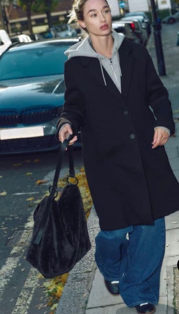 ZARA ブラック　デタッチャブル　フードコントラストコート　サイズ　XS