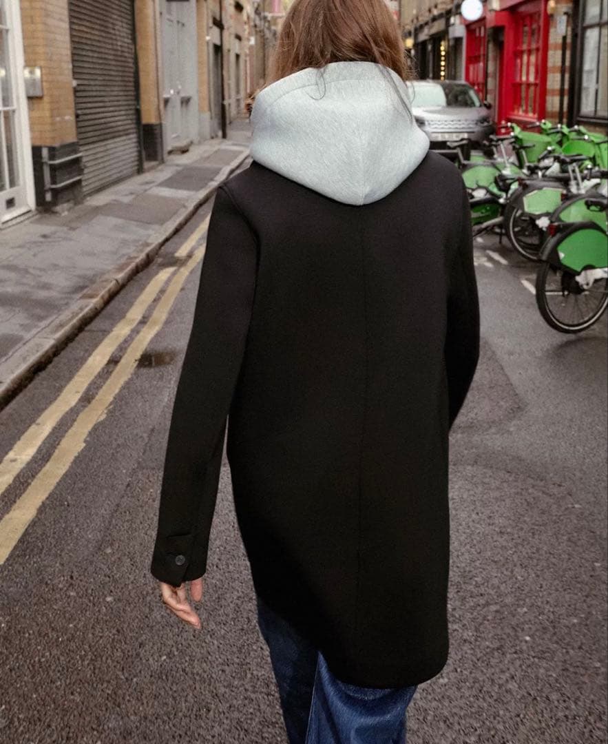 ZARA ブラック　デタッチャブル　フードコントラストコート　サイズ　XS