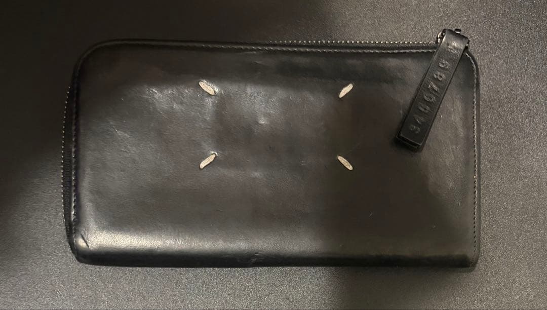 【訳あり】メゾンマルジェラ　長財布　L字ファスナー　4ステッチ　レザー　ブラック