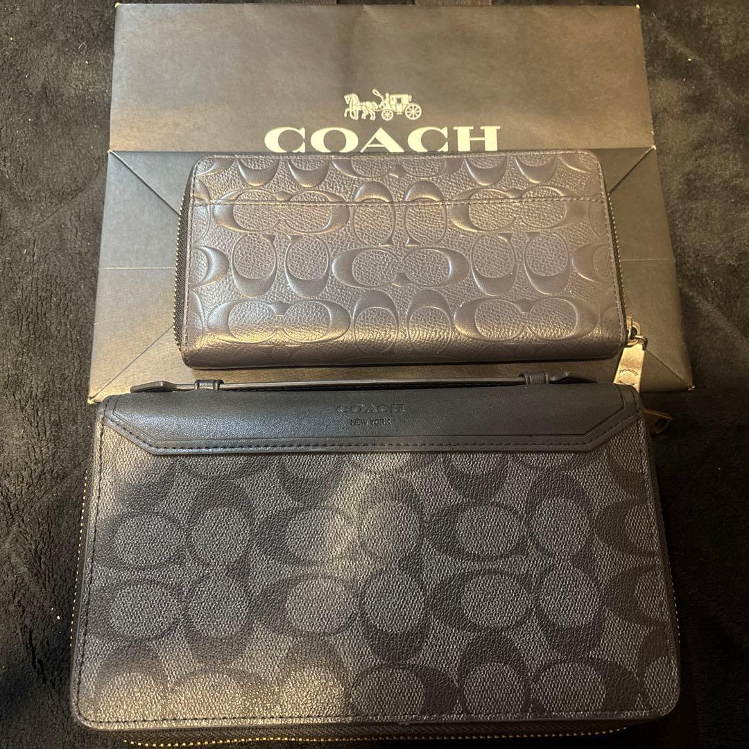 ゴ*ン様 COACH 型押しロゴ ブラック長財布