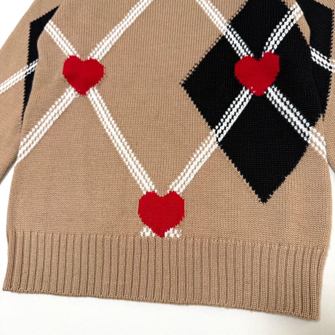 【MSGM】アーガイルハートニット（Mサイズ相当）ベージュ　長袖セーター