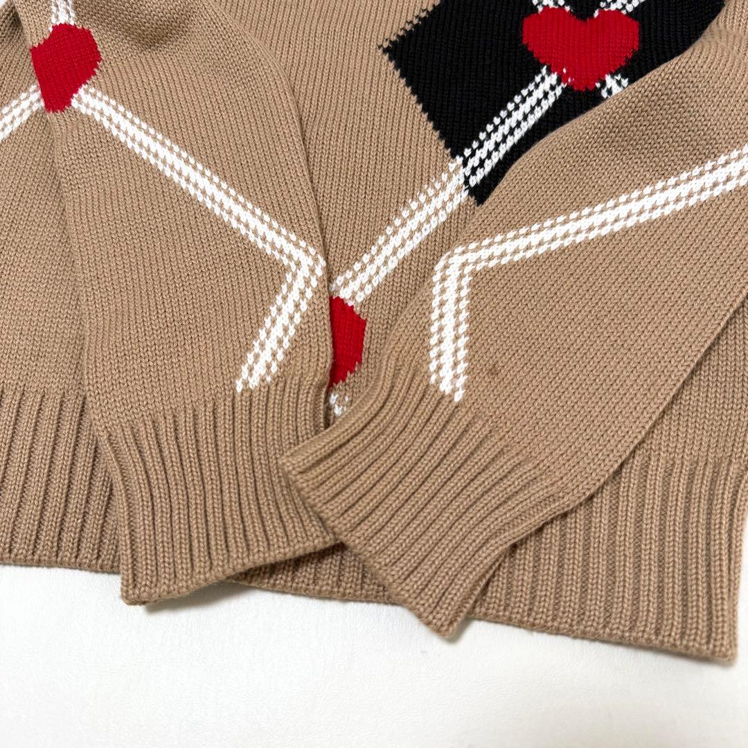 【MSGM】アーガイルハートニット（Mサイズ相当）ベージュ　長袖セーター