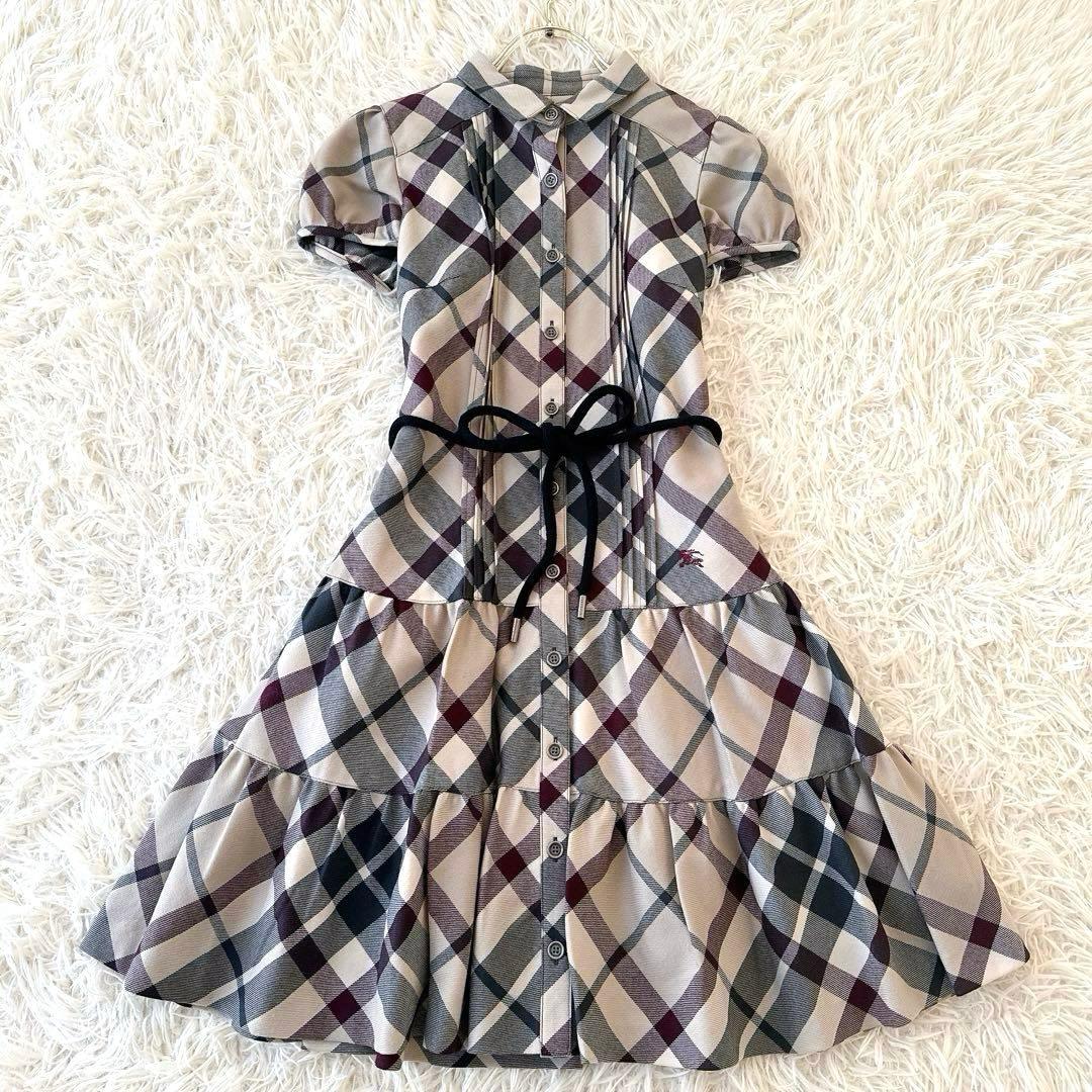 美品✨バーバリーブルーレーベル ノバチェックティアードワンピース ホース ベルト