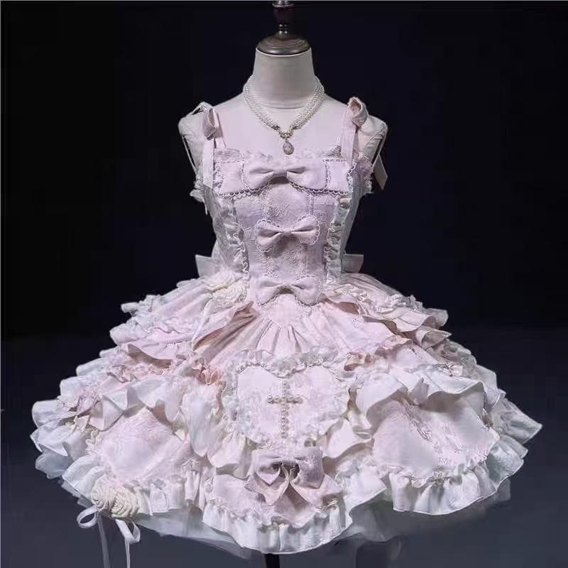 未使用　薄　ピンク ロリータドレス フリル付き