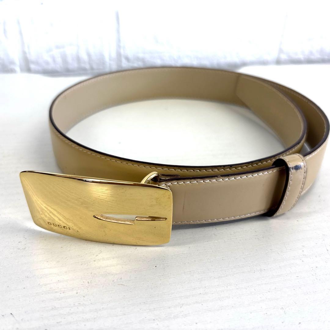 GUCCI　グッチ　ベルト　ミラーバックル　G金具　ベージュ系　265