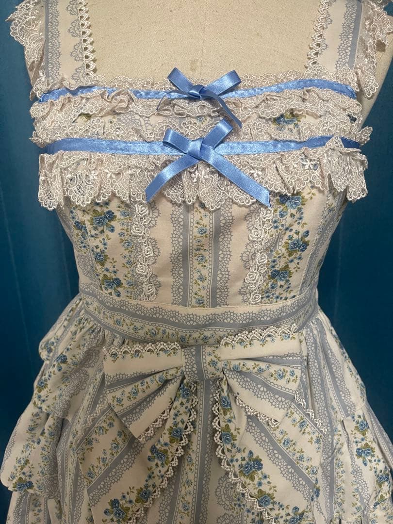 Angelic Pretty 青×白 小花柄 フラワープリント JSK