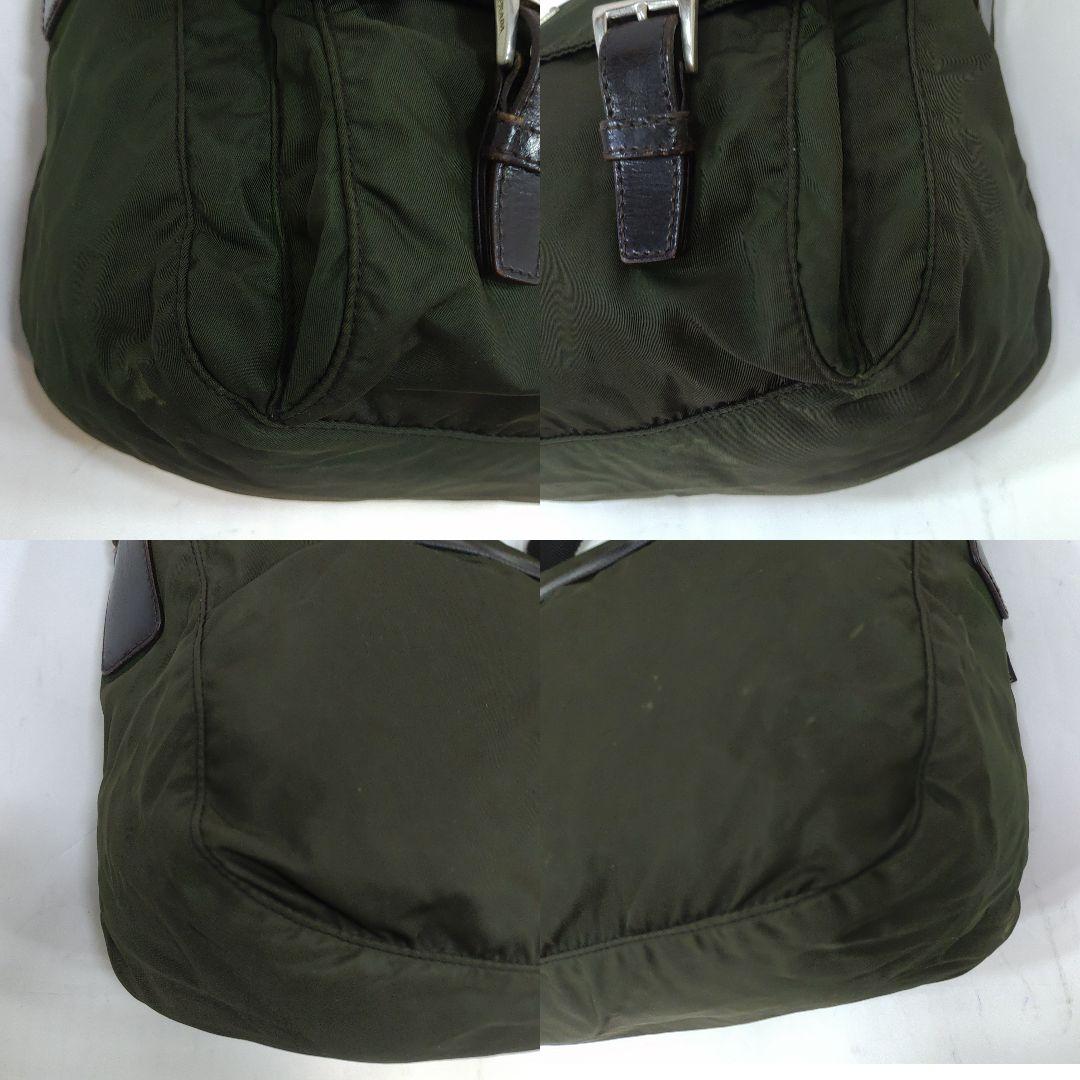 プラダ メッセンジャーバッグ レザー×ナイロン 三角ロゴ ベルト 緑系